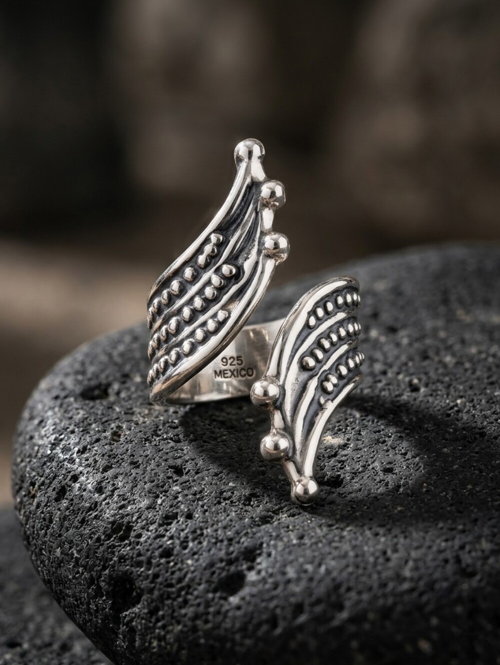 Vintage-Vibe Sterling Silver Mexican Bypass Open Leaf Ring 8 GRAMS